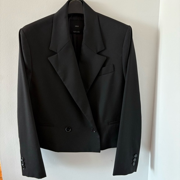 Mango Short Double-Breasted Blazer In Black Size L NWOT - Picture 8 of 14